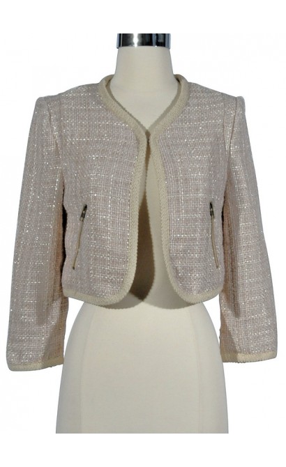 Hint of Sparkle Tweed Chanel Style Blazer in Beige